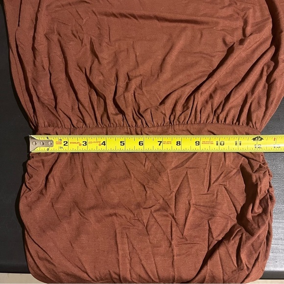 Boston Proper Top Size S Brown Ruched Blouson Elastic Waist Long Sleeves - Picture 8 of 9